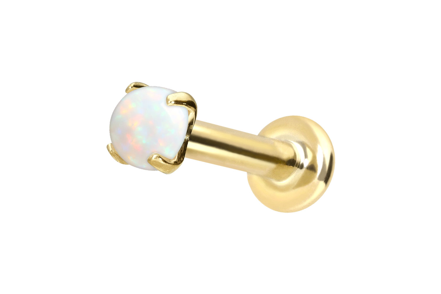 14 Karat Gold Labret Piercing mit Push Fit SYNTHETISCHER OPAL